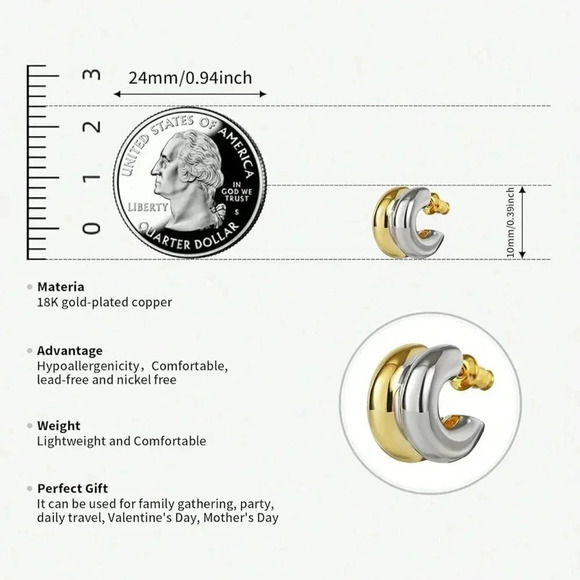 Gold Preppy Women's Two-Tone Plated 18K Hoop Earrings - Picture 6 of 7